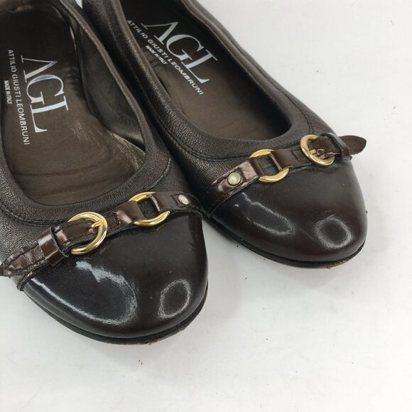 AGL Brown Cap Toe Leather Flats 558034 Size 37.5 - Picture 3 of 11